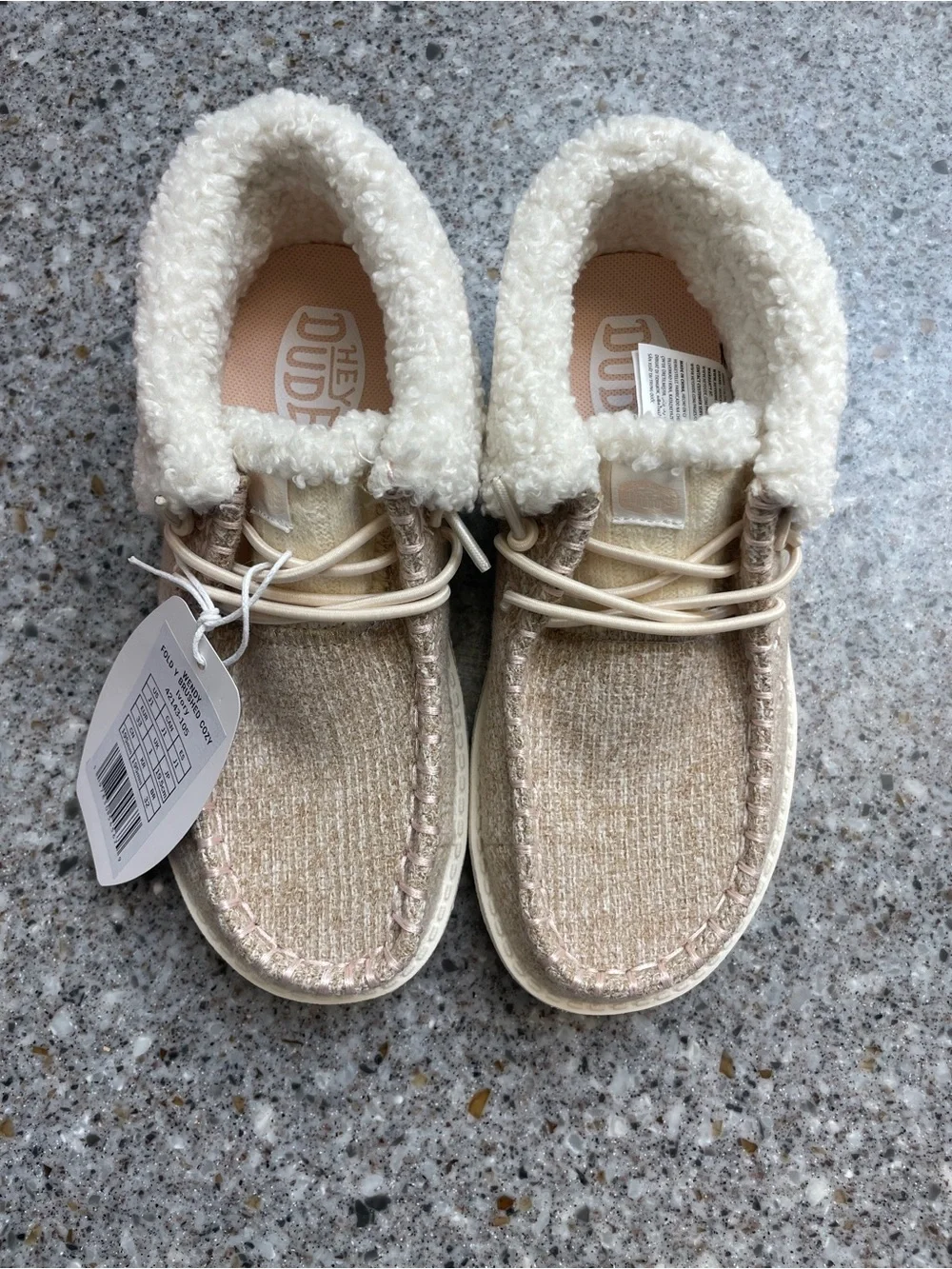 Hey Dude Kids Beige Sherpa-Lined Slip-Ons